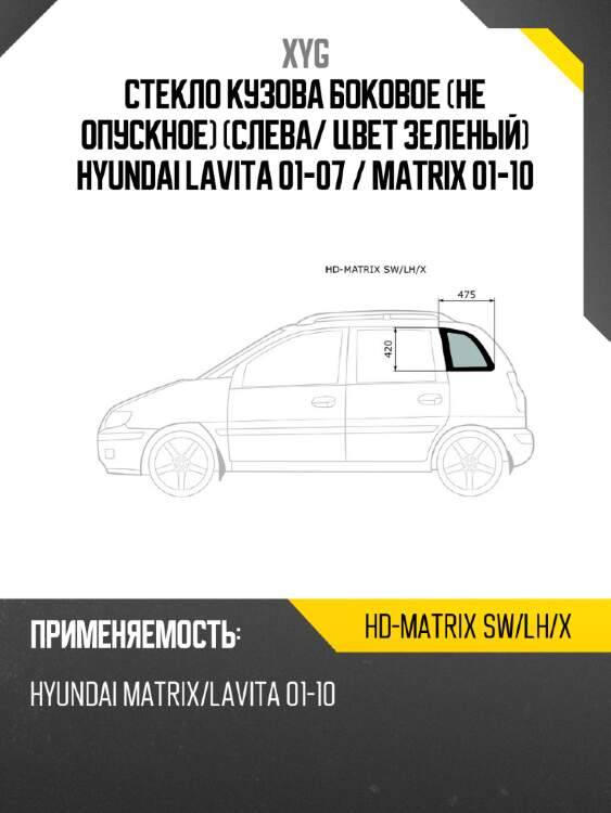 Стекло кузова боковое не опускное Слева XYG HD-MATRIX SW/LH/X