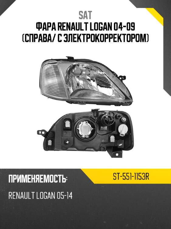 Фара renault logan 04-09 справа sat st-551-1153r