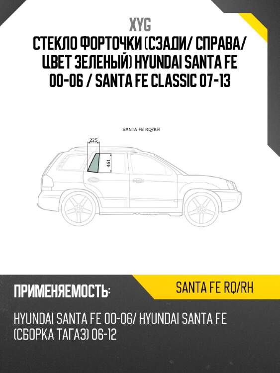 Стекло форточки сзади xyg santa fe rq/rh