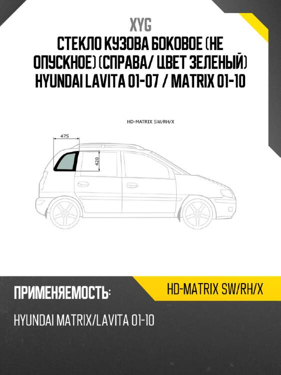 Стекло кузова боковое не опускное Справа XYG HD-MATRIX SW/RH/X