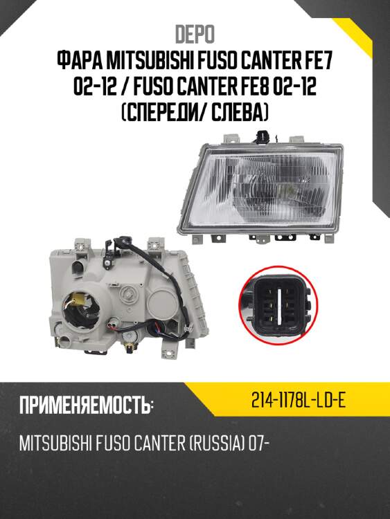 Фара mitsubishi fuso canter fe7 02-12  depo 214-1178l-ld-e