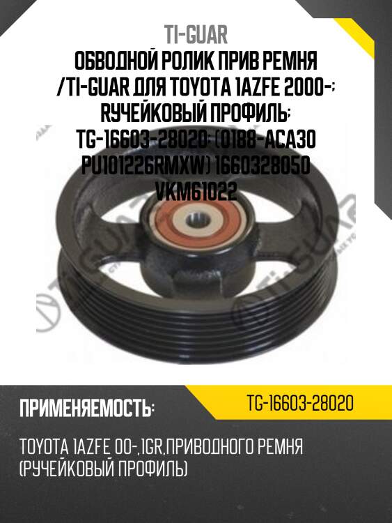 Обводной ролик прив ремня /ti-guar для toyota 1azfe 2000-  rучейковый профиль  tg-16603-28020  (0188-aca30 pu101226rmxw) 1660328050 vkm61022