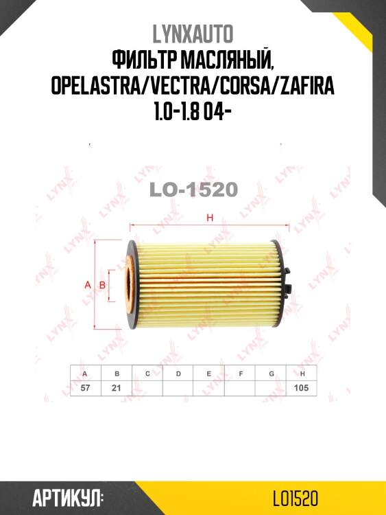 Фильтр масляный (картридж) lynxauto lo1520