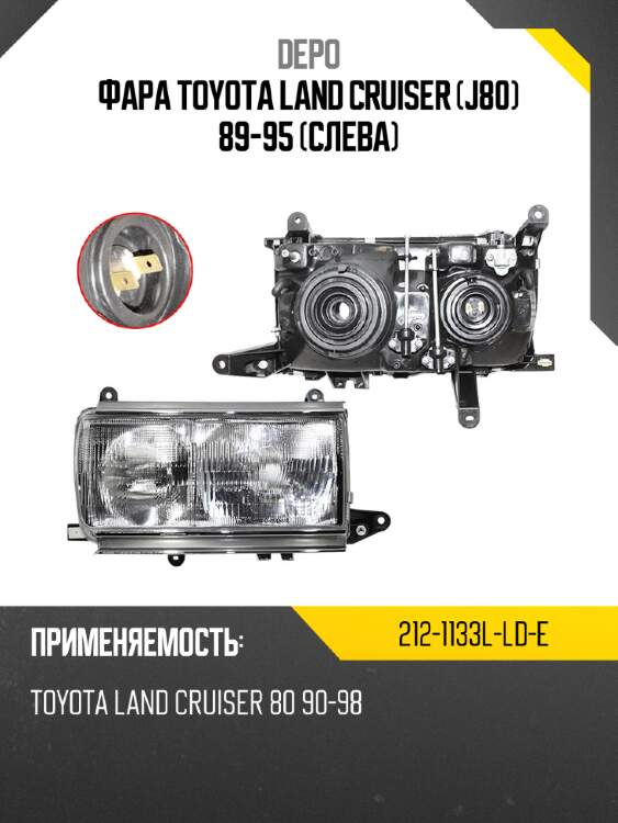 Фара toyota land cruiser j80 89-95 слева depo 212-1133l-ld-e