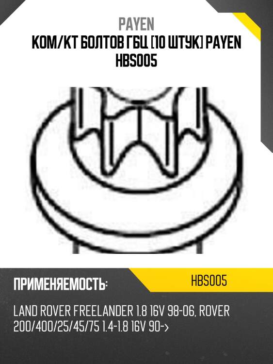 Ком/кт болтов гбц [10 штук] payen hbs005