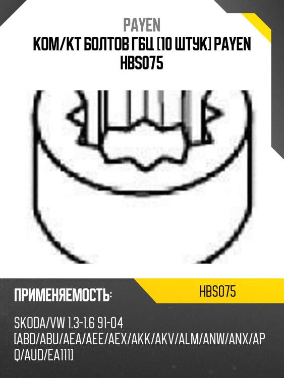 Ком/кт болтов гбц [10 штук] payen hbs075