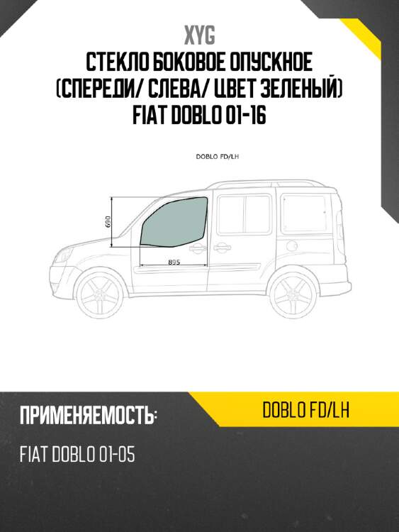 Стекло боковое опускное спереди xyg doblo fd/lh