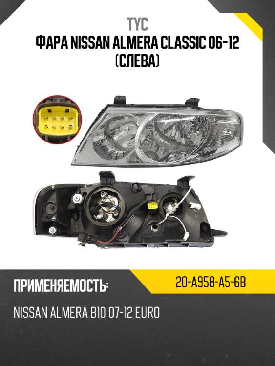 Фара nissan almera classic 06-12 слева tyc 20-a958-a5-6b