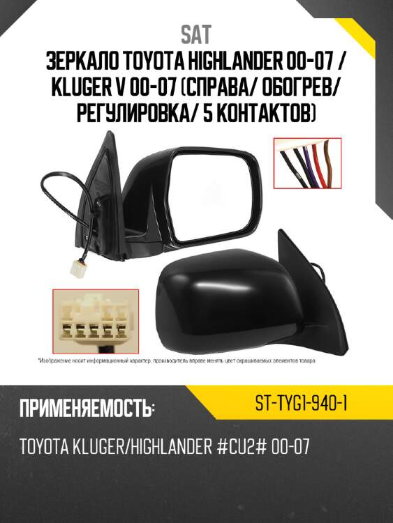 Зеркало toyota highlander 00-07  sat st-tyg1-940-1