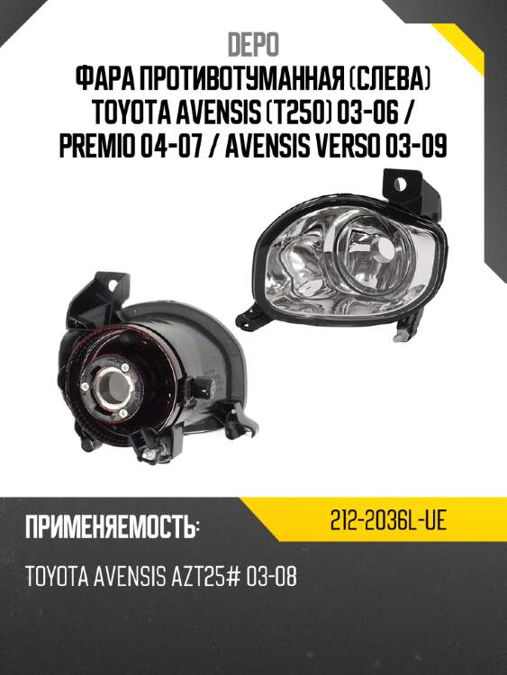 Фара противотуманная Слева Toyota Avensis T250 03-06  DEPO 212-2036L-UE