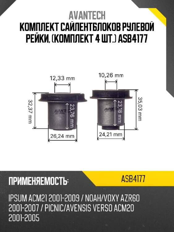 Комплект сайлентблоков рулевой рейки, (комплект 4 шт.) asb4177