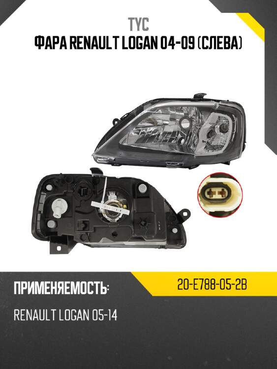 Фара renault logan 04-09 слева tyc 20-e788-05-2b