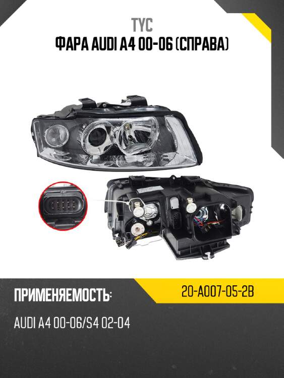 Фара audi a4 00-06 справа tyc 20-a007-05-2b
