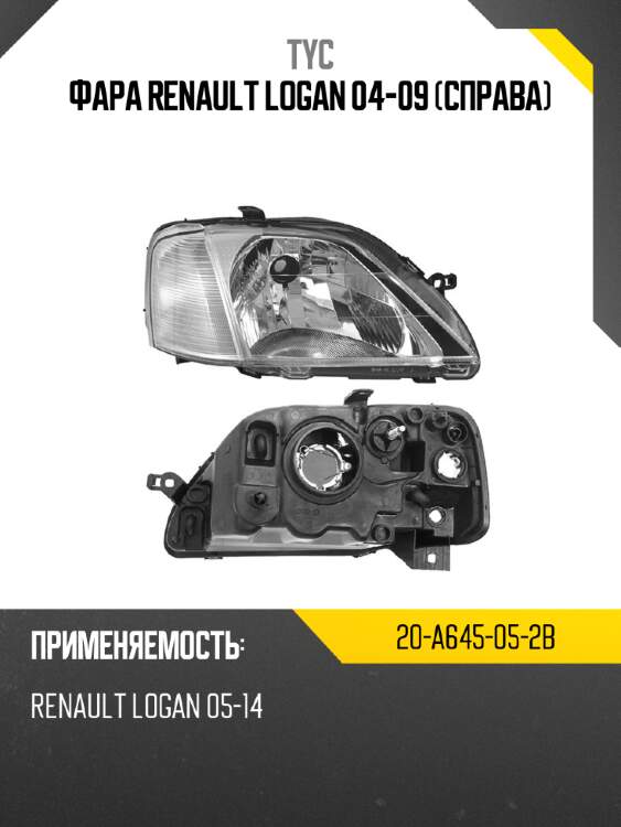 Фара renault logan 04-09 справа tyc 20-a645-05-2b
