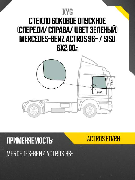 Стекло боковое опускное спереди xyg actros fd/rh