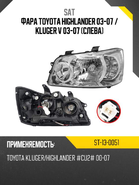 Фара toyota highlander 03-07  sat st-13-0051