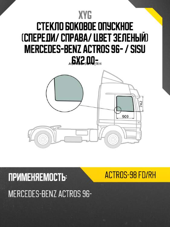 Стекло боковое опускное спереди xyg actros-98 fd/rh