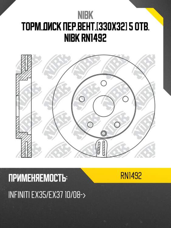 Торм.диск пер.вент.[330x32] 5 отв. nibk rn1492