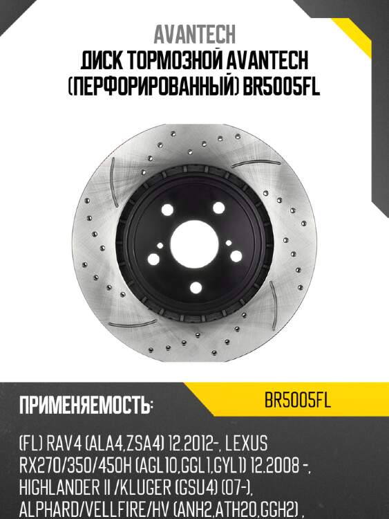 Диск тормозной avantech (перфорированный) br5005fl