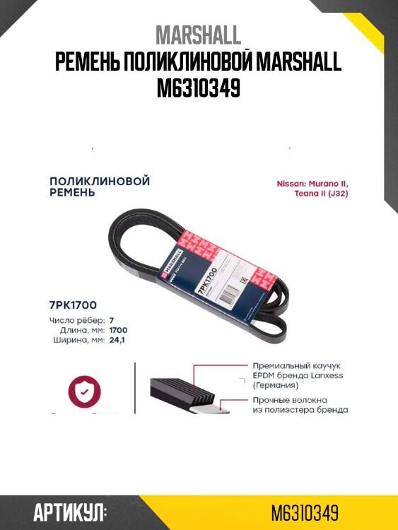Ремень поликлиновой marshall m6310349