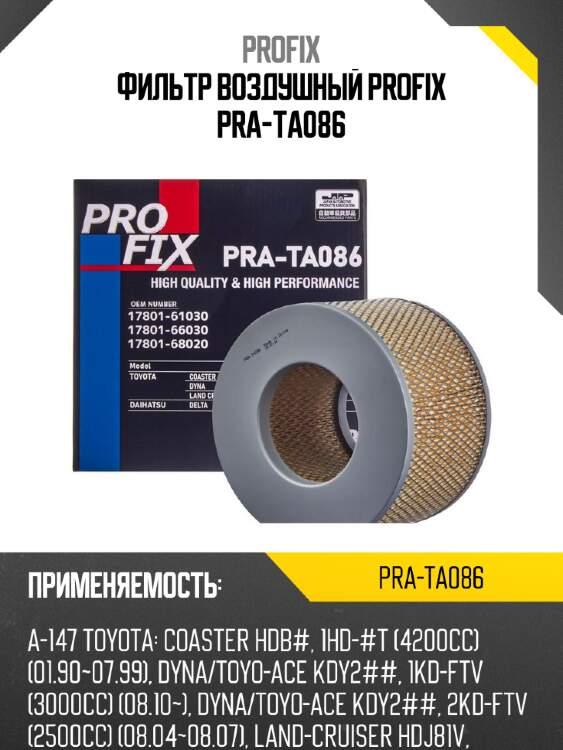 Фильтр воздушный profix pra-ta086