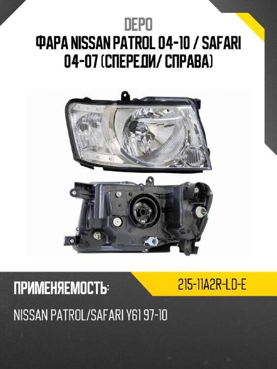 Фара nissan patrol 04-10  depo 215-11a2r-ld-e