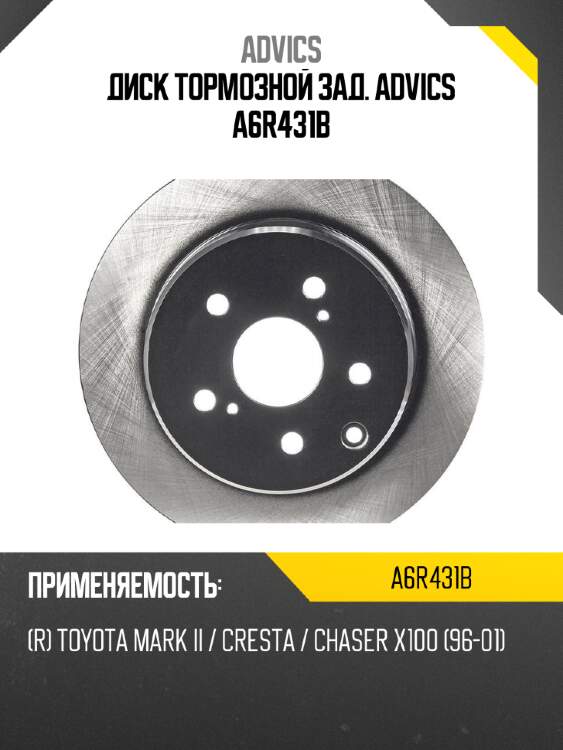 Диск тормозной зад. advics a6r431b