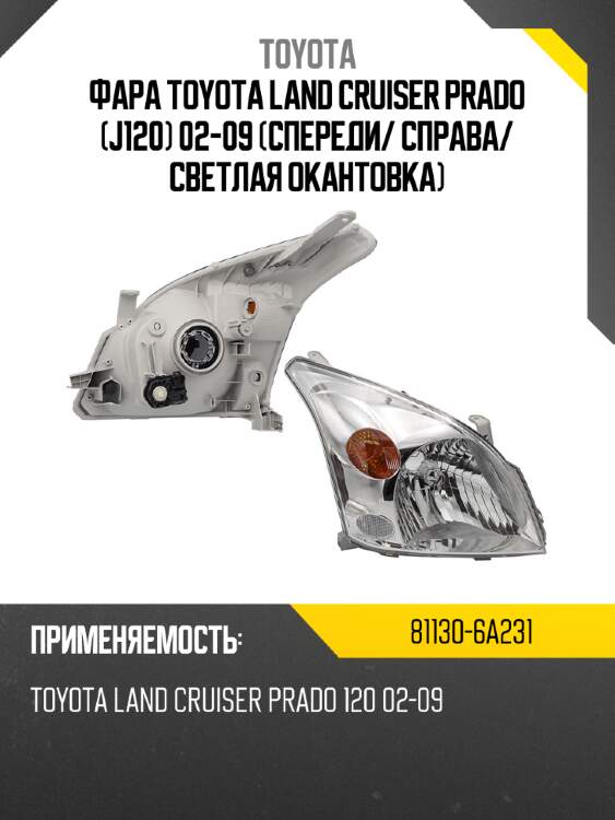 Фара toyota land cruiser prado j120 02-09 спереди toyota 81130-6a231