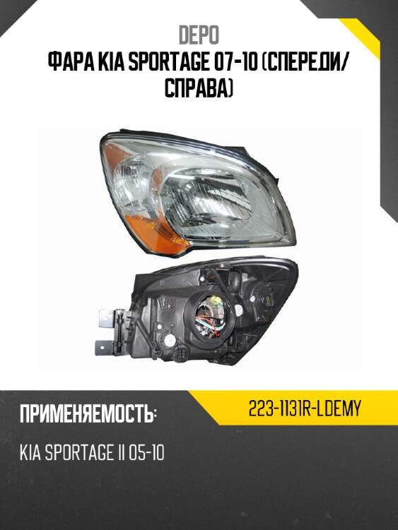 Фара kia sportage 07-10 спереди depo 223-1131r-ldemy