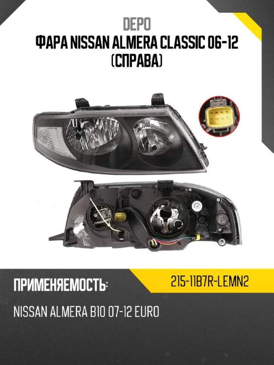 Depo фара nissan almera classic 06-12 справа 21511b7rlemn2