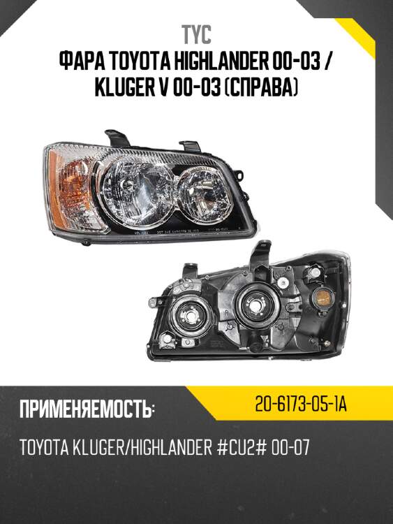 Фара toyota highlander 00-03  tyc 20-6173-05-1a