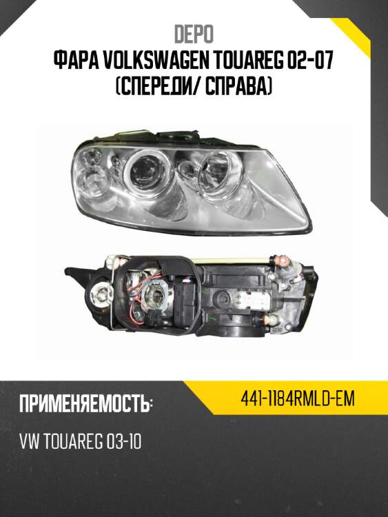 Фара volkswagen touareg 02-07 спереди depo 441-1184rmld-em