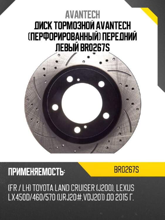 Диск тормозной avantech (перфорированный) передний левый br0267s