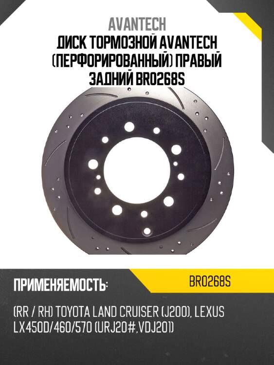 Диск тормозной avantech (перфорированный) правый задний br0268s