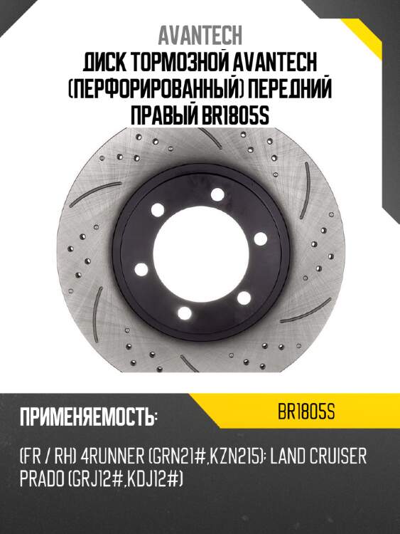 Диск тормозной avantech (перфорированный) передний правый br1805s