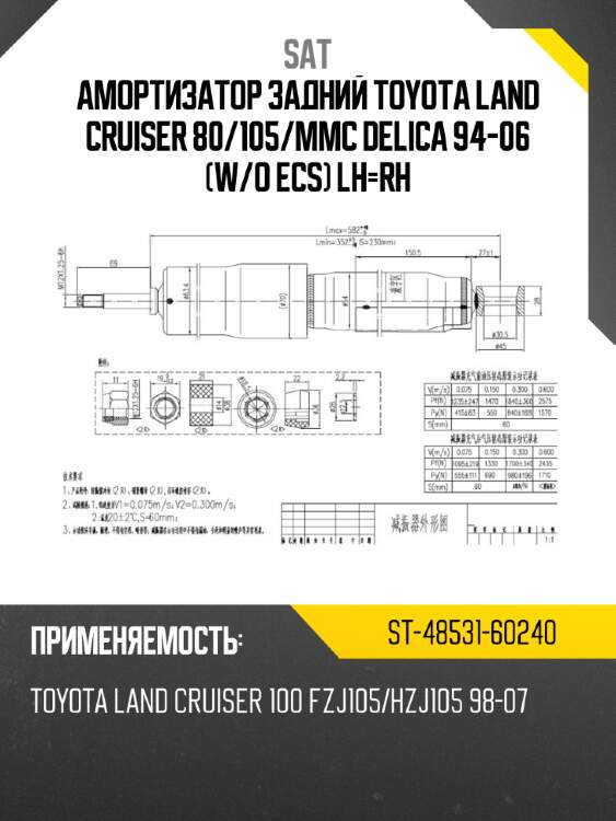 Амортизатор задний toyota land cruiser 80 sat st-48531-60240