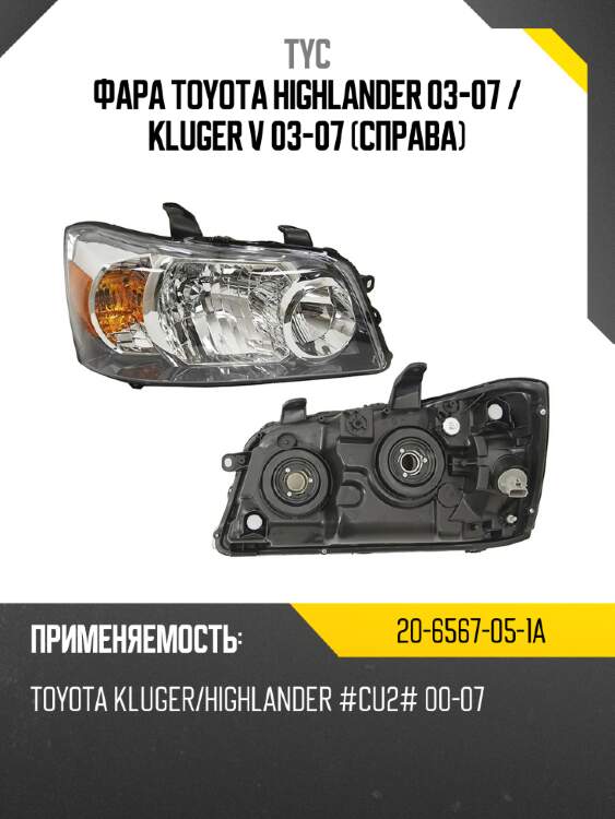 Фара toyota highlander 03-07  tyc 20-6567-05-1a