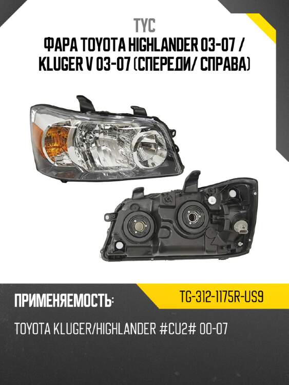 Фара toyota highlander 03-07  tyc tg-312-1175r-us9