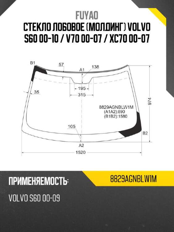 Fuyao стекло лобовое молдинг volvo s60 00-10  8829agnblw1m