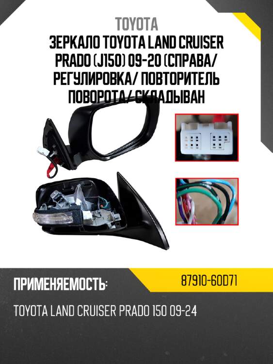 Зеркало toyota land cruiser prado j150 09-20 справа toyota 87910-60d71