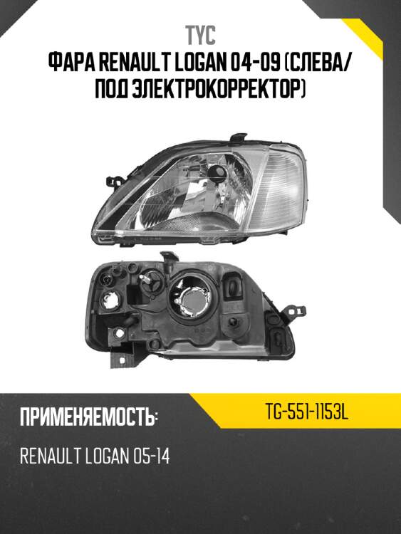 Фара renault logan 04-09 слева tyc tg-551-1153l