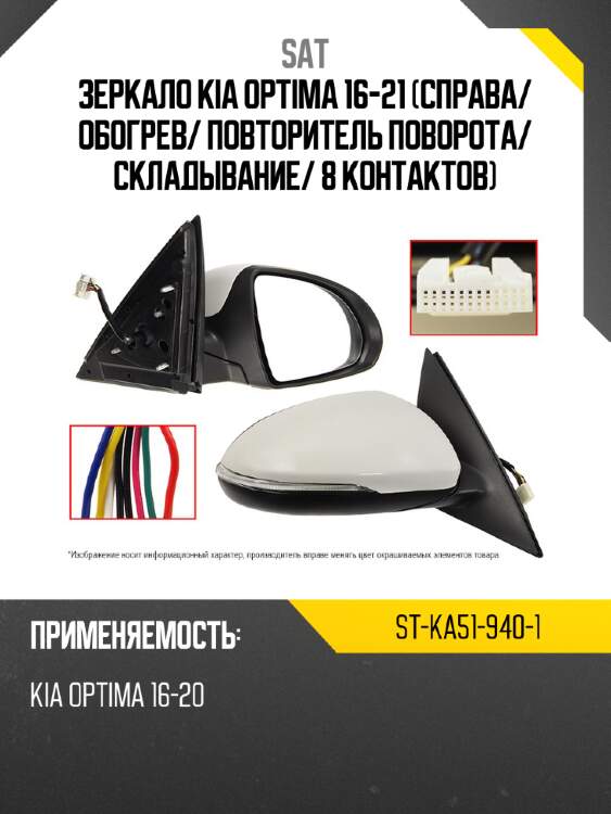 Зеркало kia optima 16-21 справа sat st-ka51-940-1