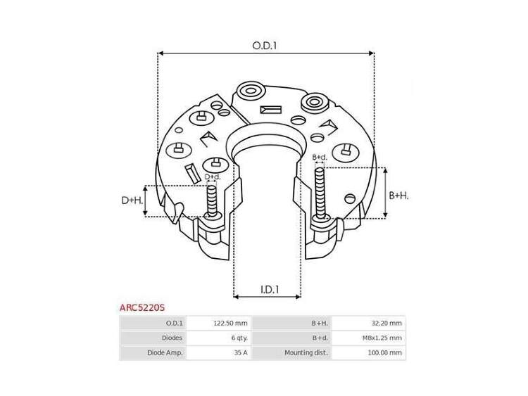 As-pl диодный мост генератора mitsubishi pajero 2,8 td 4m40 94-98 arc5220s