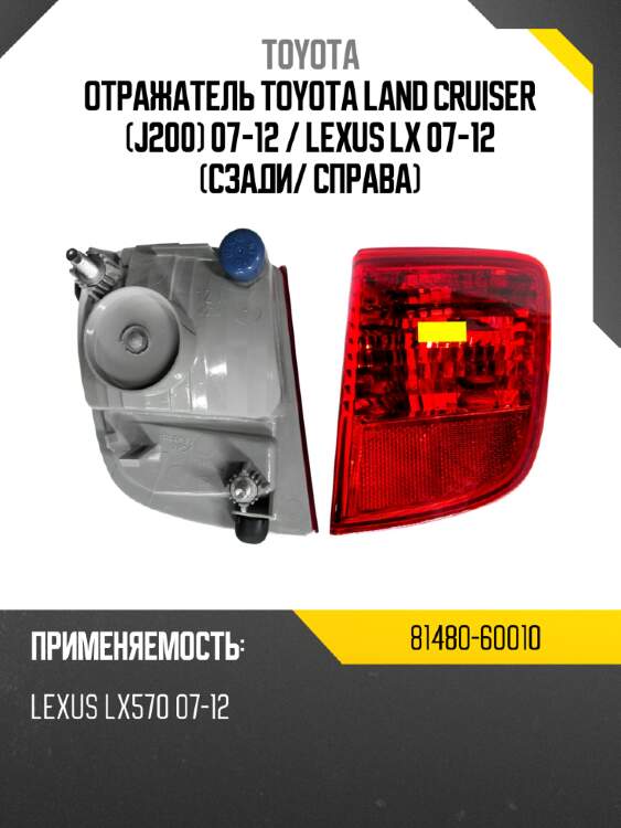 Отражатель toyota land cruiser j200 07-12  toyota 81480-60010