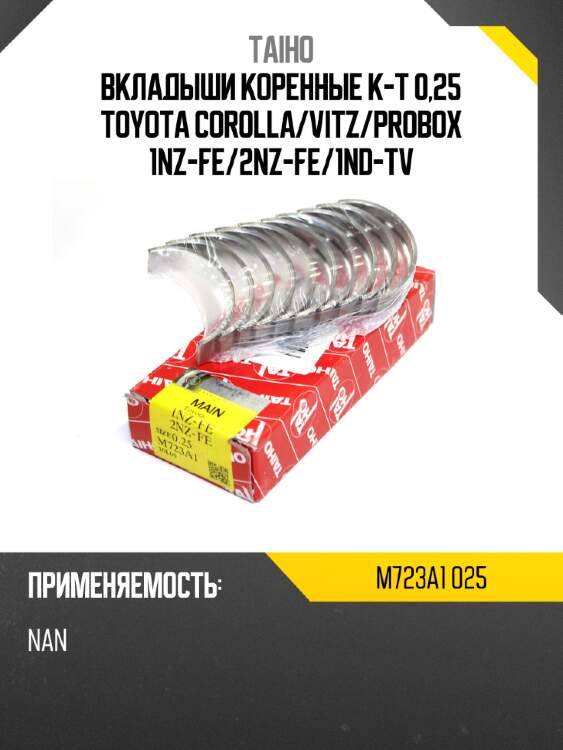 Вкладыши коренные к-т 0,25 toyota corolla taiho m723a1 025