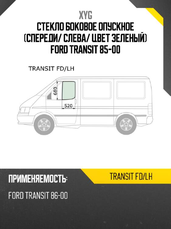 Стекло боковое опускное спереди xyg transit fd/lh