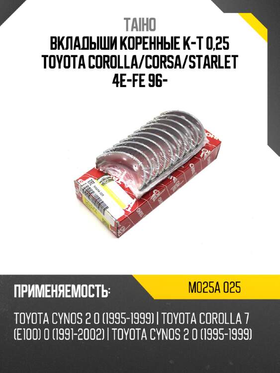 Вкладыши коренные к-т 0,25 toyota corolla taiho m025a 025