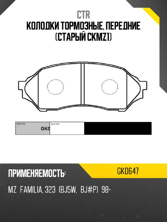 Колодки тормозные, передние (старый ckmz1) ctr gk0647