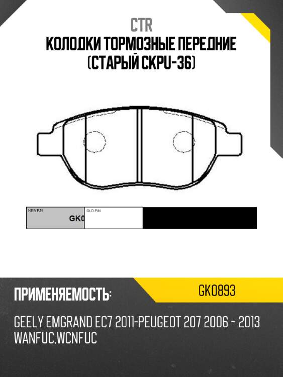 Колодки тормозные передние (старый ckpu-36) ctr gk0893