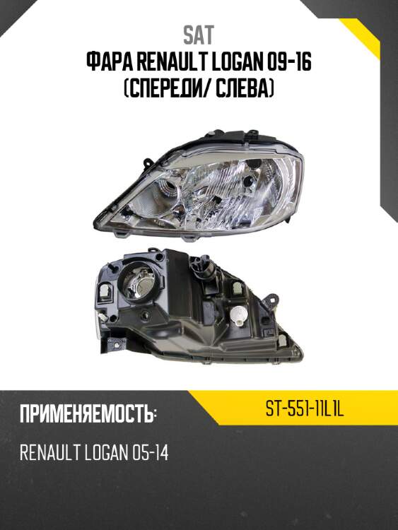 Фара renault logan 09-16 спереди sat st-551-11l1l